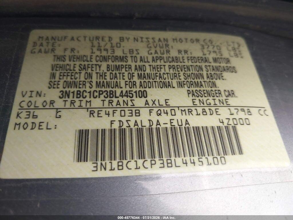 3N1BC1CP3BL445100 2011 NISSAN VERSA photo no. 9