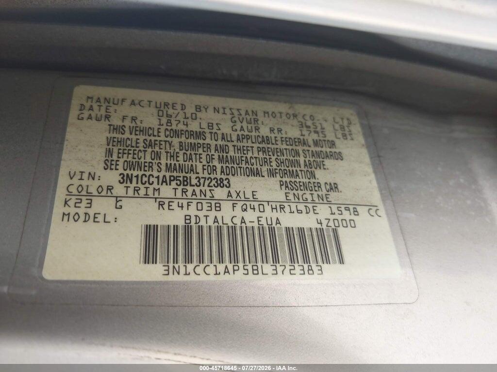 3N1CC1AP5BL372383 2011 NISSAN VERSA photo no. 9