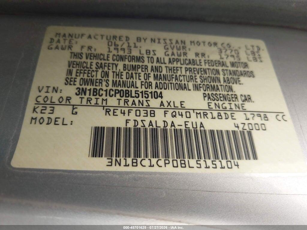 3N1BC1CP0BL515104 2011 NISSAN VERSA photo no. 9