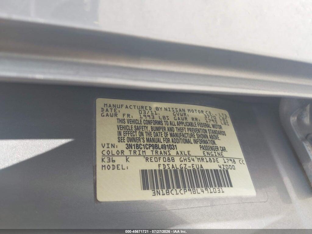 3N1BC1CP9BL491031 2011 NISSAN VERSA photo no. 9