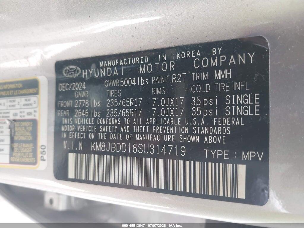 KM8JBDD16SU314719 2025 HYUNDAI TUCSON HYBRID photo no. 9