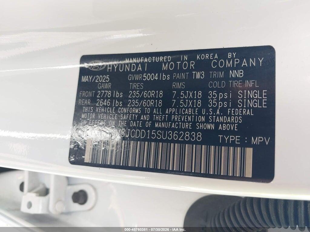KM8JCDD15SU362838 2025 HYUNDAI TUCSON HYBRID photo no. 9