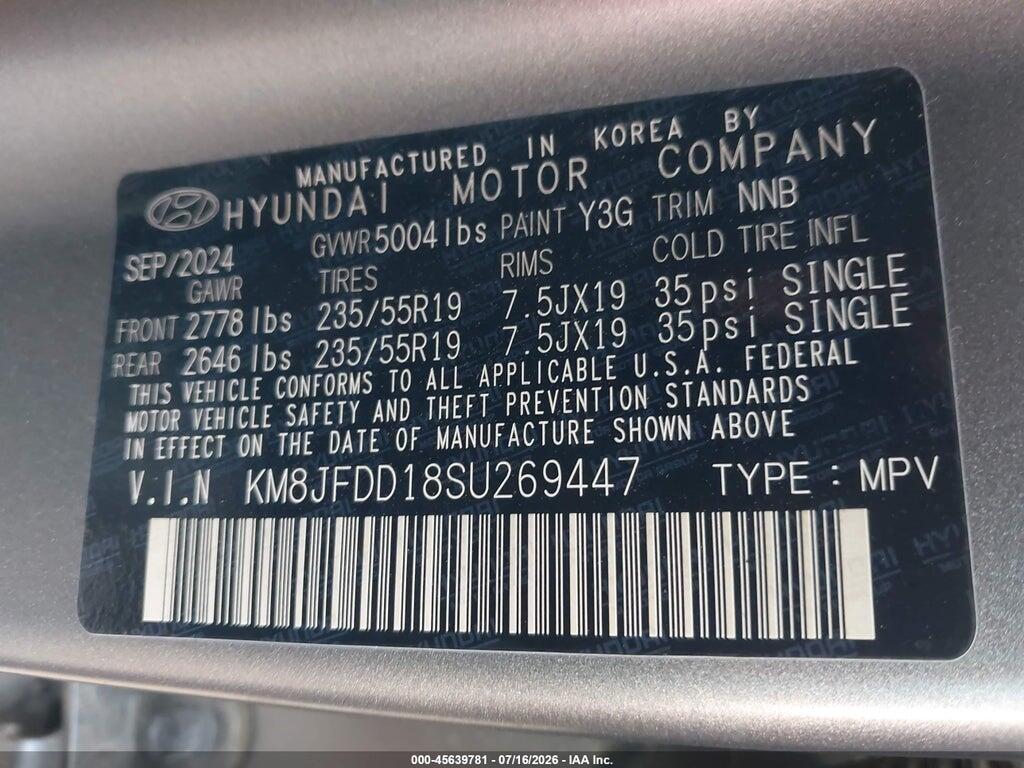 KM8JFDD18SU269447 2025 HYUNDAI TUCSON HYBRID photo no. 9