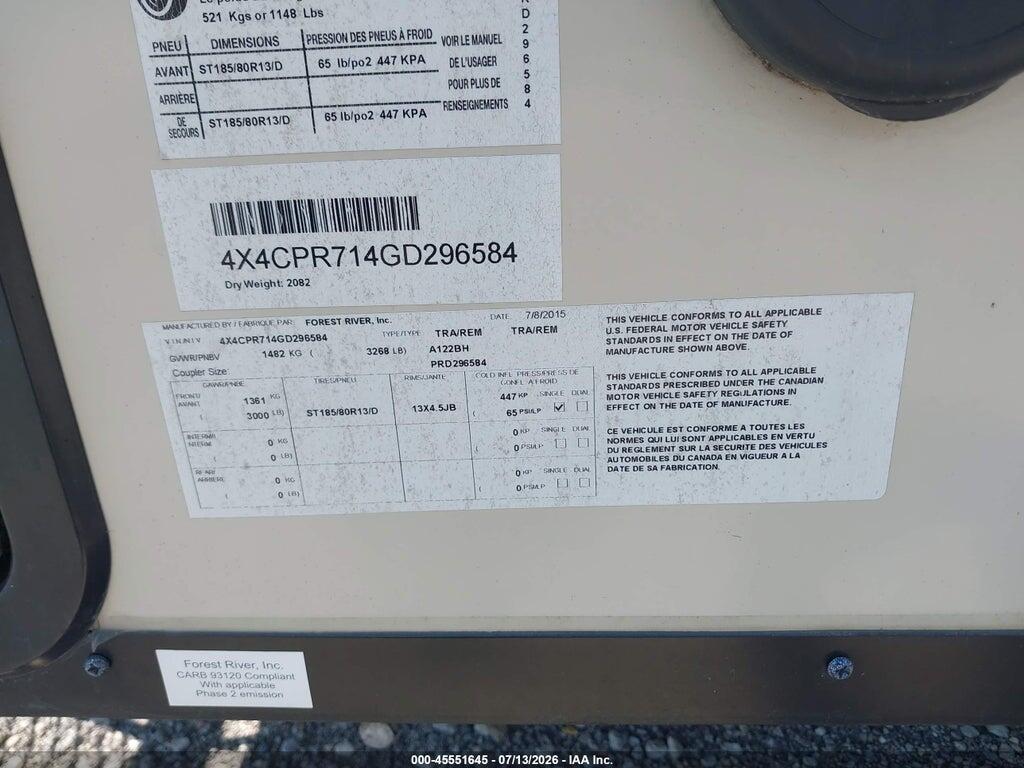 4X4CPR714GD296584 2016 ROCKWOOD PREMIER SERIES M-122 photo no. 9