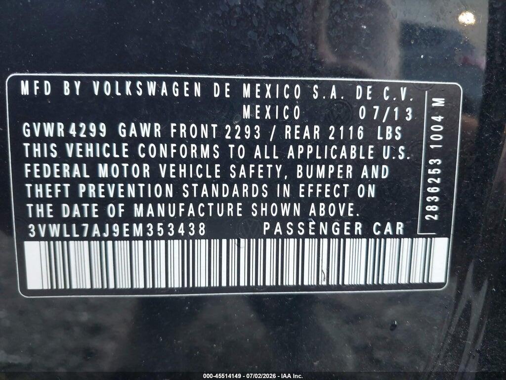 3VWLL7AJ9EM353438 2014 VOLKSWAGEN JETTA photo no. 9