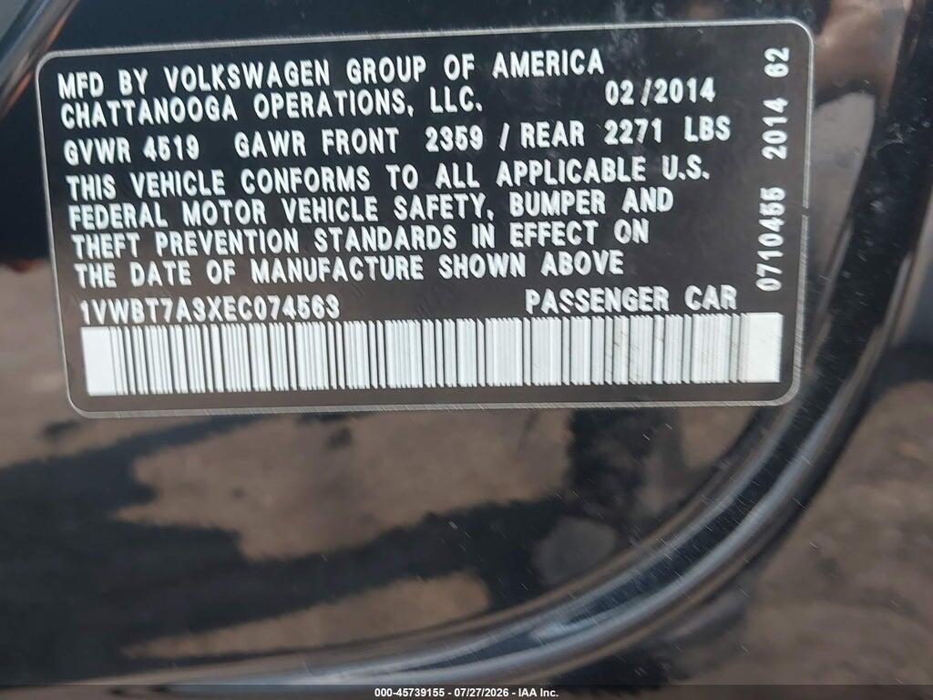 1VWBT7A3XEC074563 2014 VOLKSWAGEN PASSAT photo no. 9