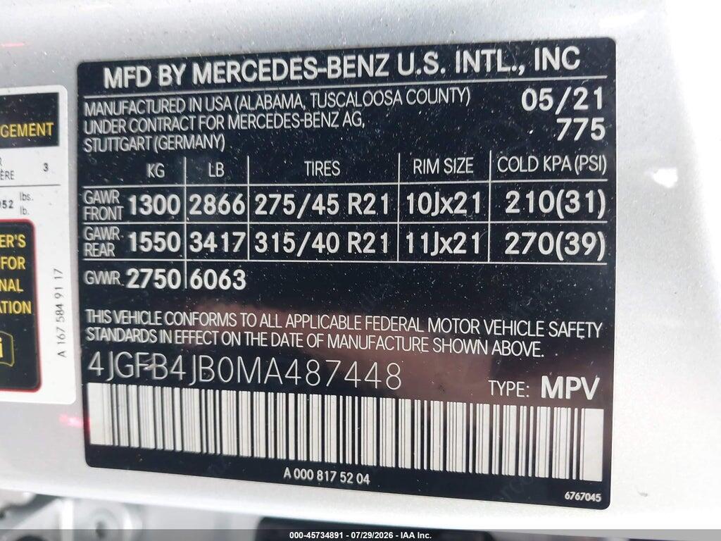 4JGFB4JB0MA487448 2021 MERCEDES-BENZ GLE 350 photo no. 9