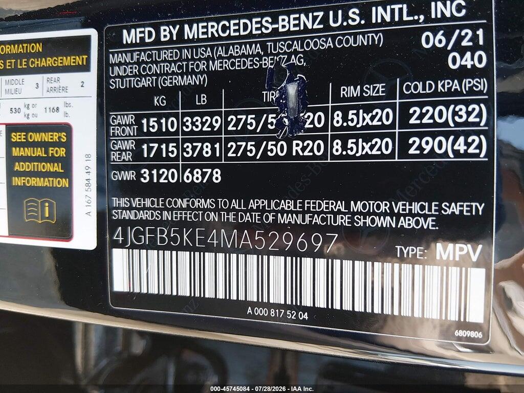 4JGFB5KE4MA529697 2021 MERCEDES-BENZ GLE 450 photo no. 9