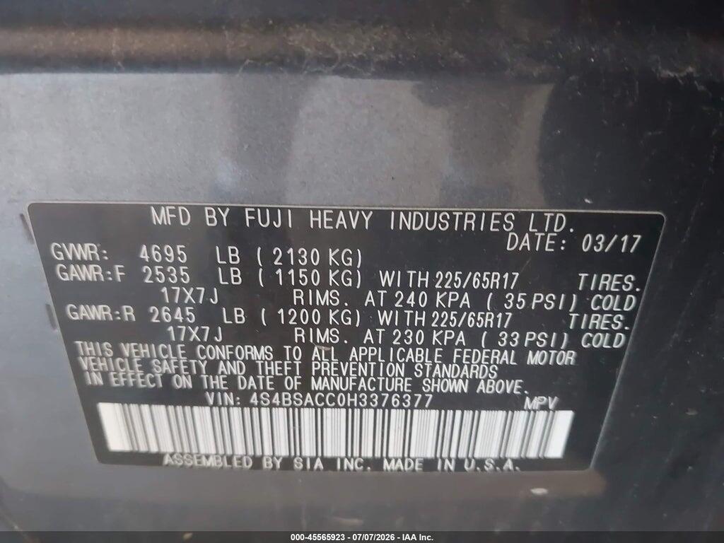 4S4BSACC0H3376377 2017 SUBARU OUTBACK photo no. 9