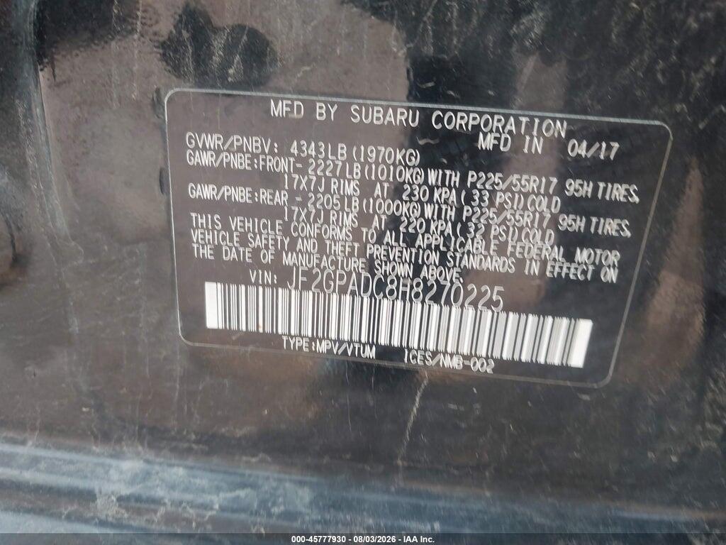 JF2GPADC8H8270225 2017 SUBARU CROSSTREK photo no. 9
