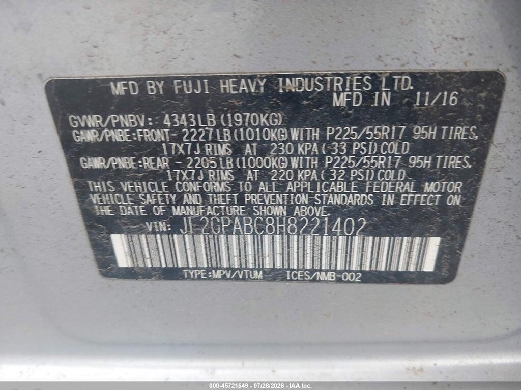 JF2GPABC8H8221402 2017 SUBARU CROSSTREK photo no. 9