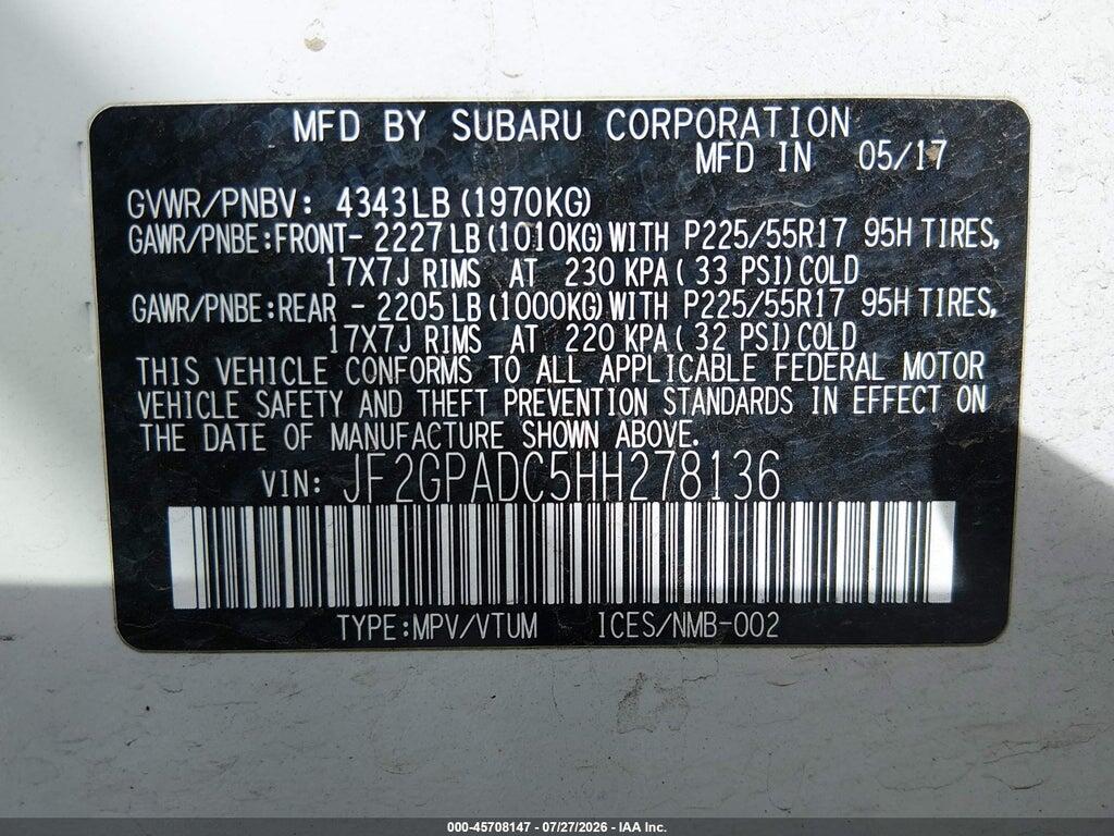 JF2GPADC5HH278136 2017 SUBARU CROSSTREK photo no. 9