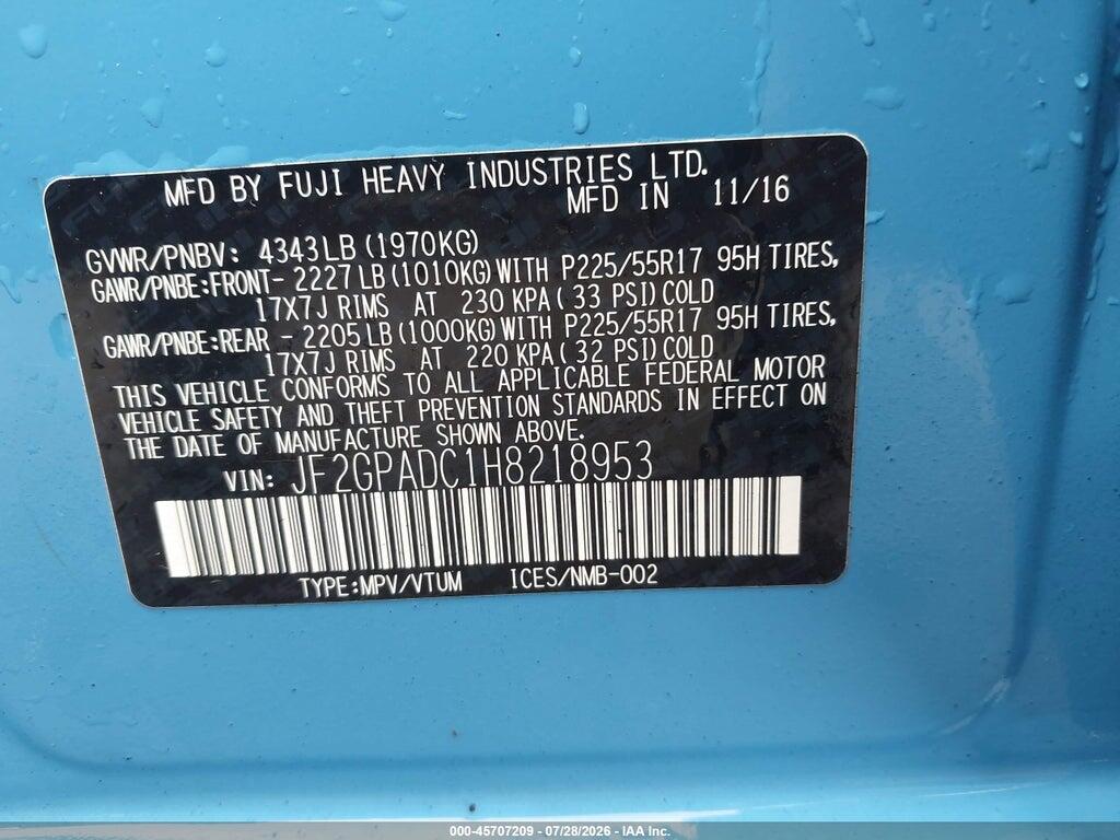 JF2GPADC1H8218953 2017 SUBARU CROSSTREK photo no. 9