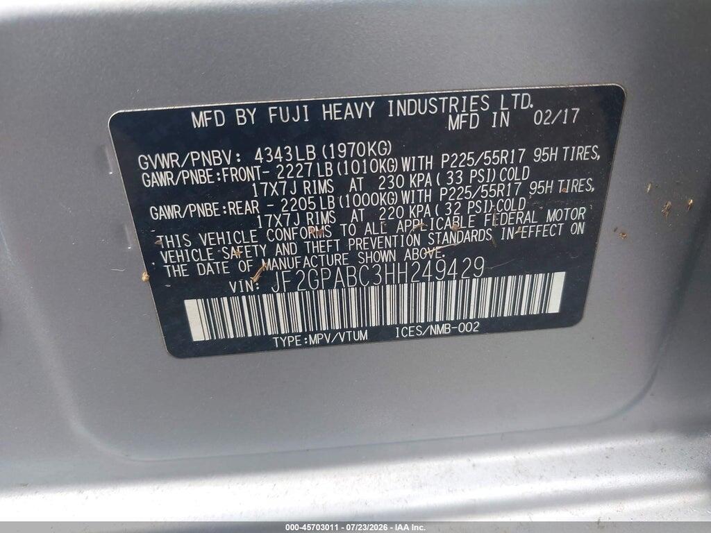 JF2GPABC3HH249429 2017 SUBARU CROSSTREK photo no. 9