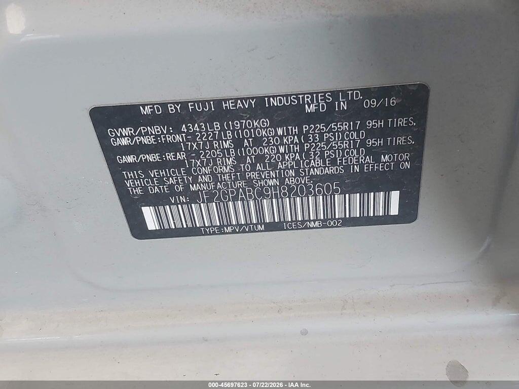 JF2GPABC9H8203605 2017 SUBARU CROSSTREK photo no. 9