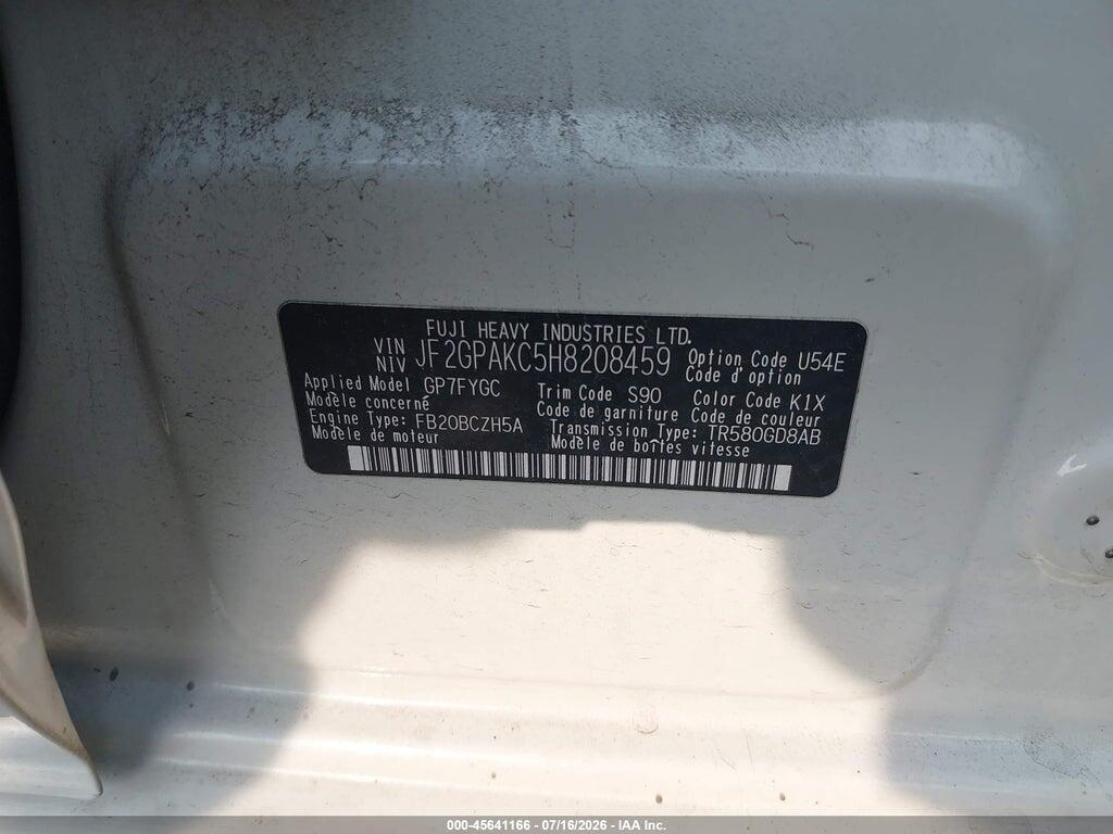 JF2GPAKC5H8208459 2017 SUBARU CROSSTREK photo no. 9