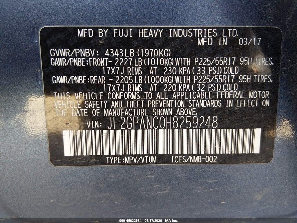 JF2GPANC0H8259248 2017 SUBARU CROSSTREK photo no. 9