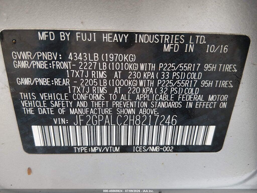 JF2GPALC2H8217246 2017 SUBARU CROSSTREK photo no. 9