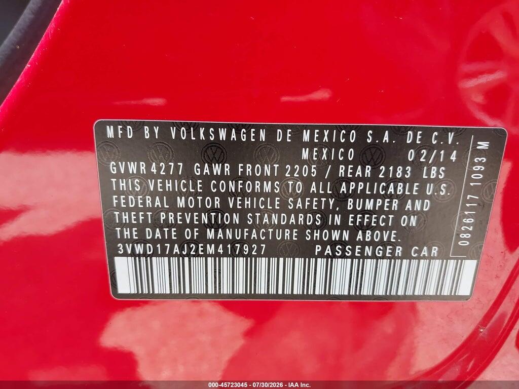 3VWD17AJ2EM417927 2014 VOLKSWAGEN JETTA photo no. 9
