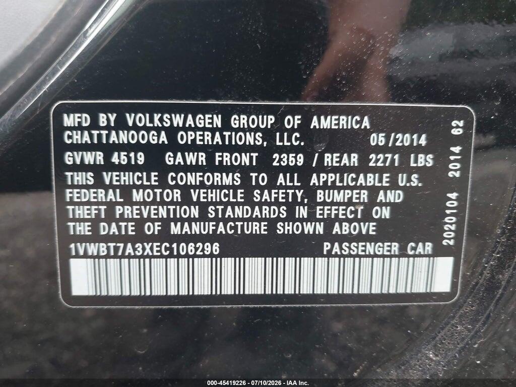 1VWBT7A3XEC106296 2014 VOLKSWAGEN PASSAT photo no. 9