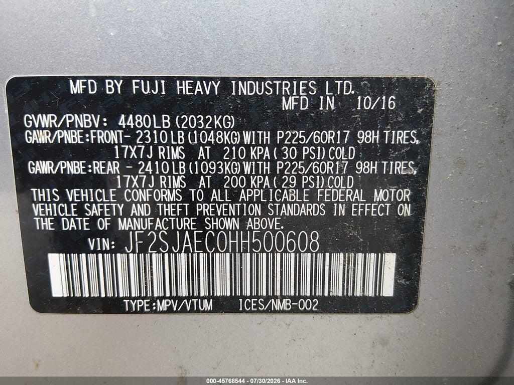 JF2SJAEC0HH500608 2017 SUBARU FORESTER photo no. 9