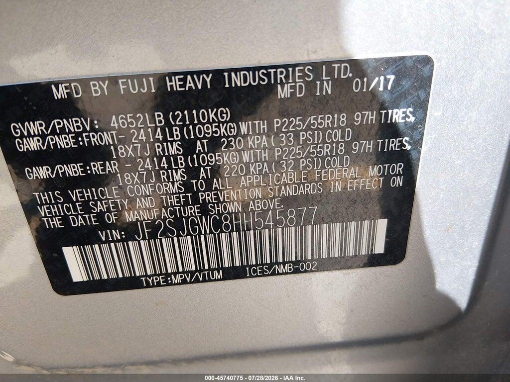 JF2SJGWC8HH545877 2017 SUBARU FORESTER photo no. 9