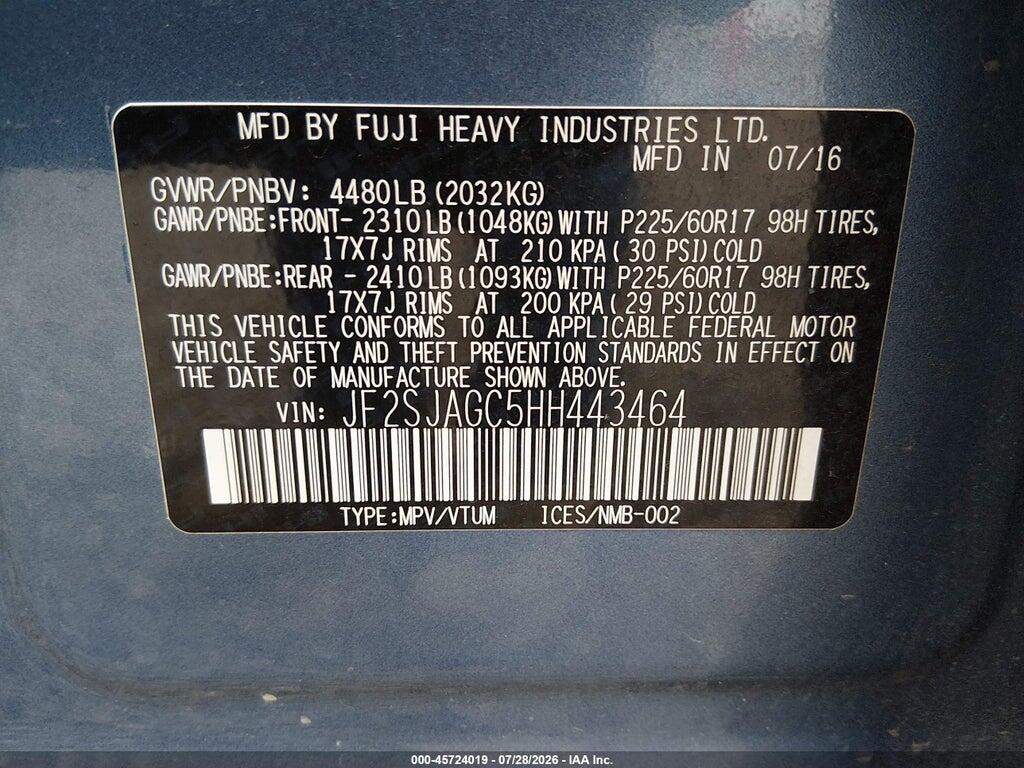 JF2SJAGC5HH443464 2017 SUBARU FORESTER photo no. 9