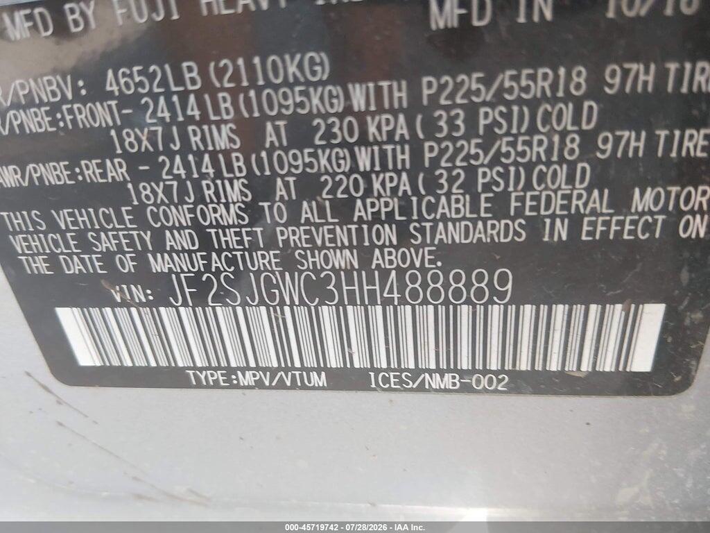 JF2SJGWC3HH488889 2017 SUBARU FORESTER photo no. 9