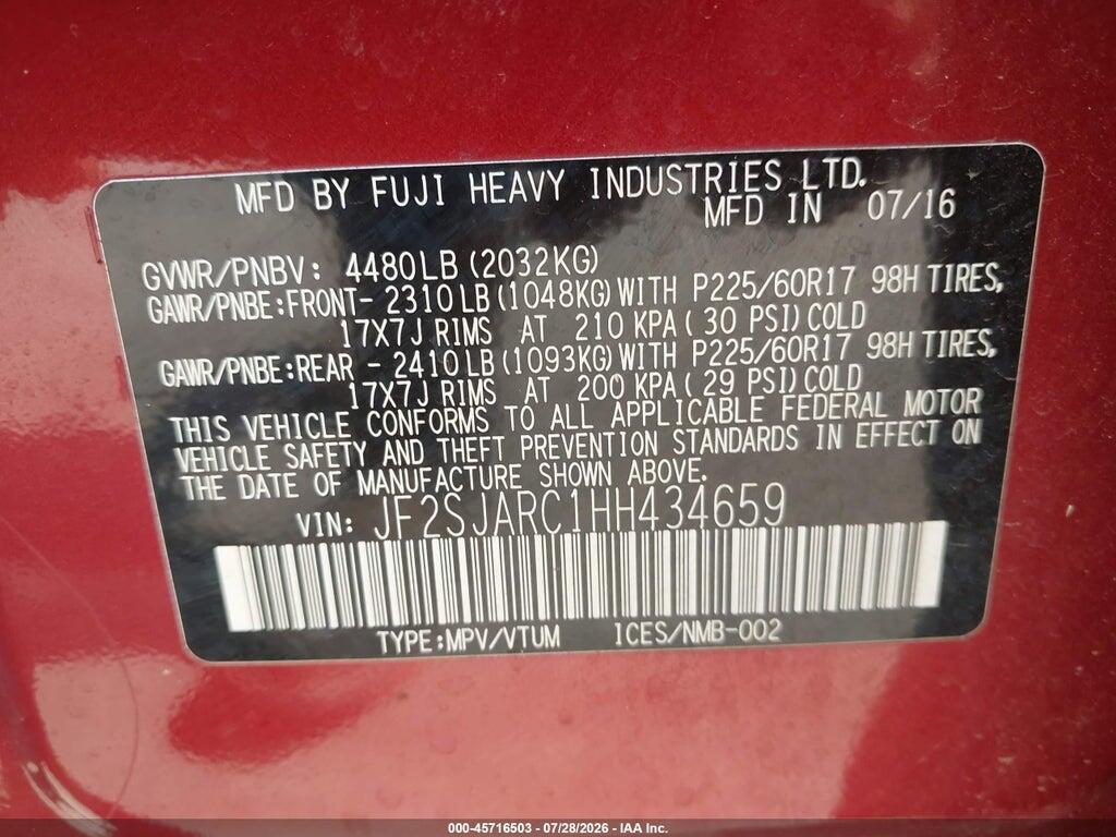 JF2SJARC1HH434659 2017 SUBARU FORESTER photo no. 9