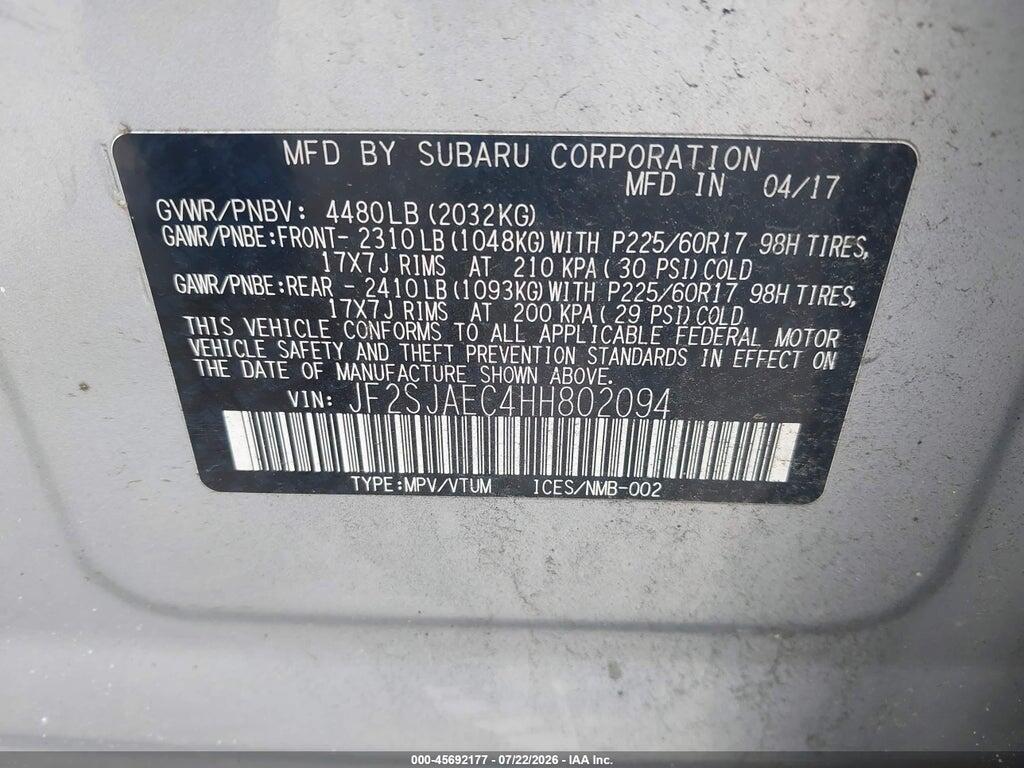 JF2SJAEC4HH802094 2017 SUBARU FORESTER photo no. 9