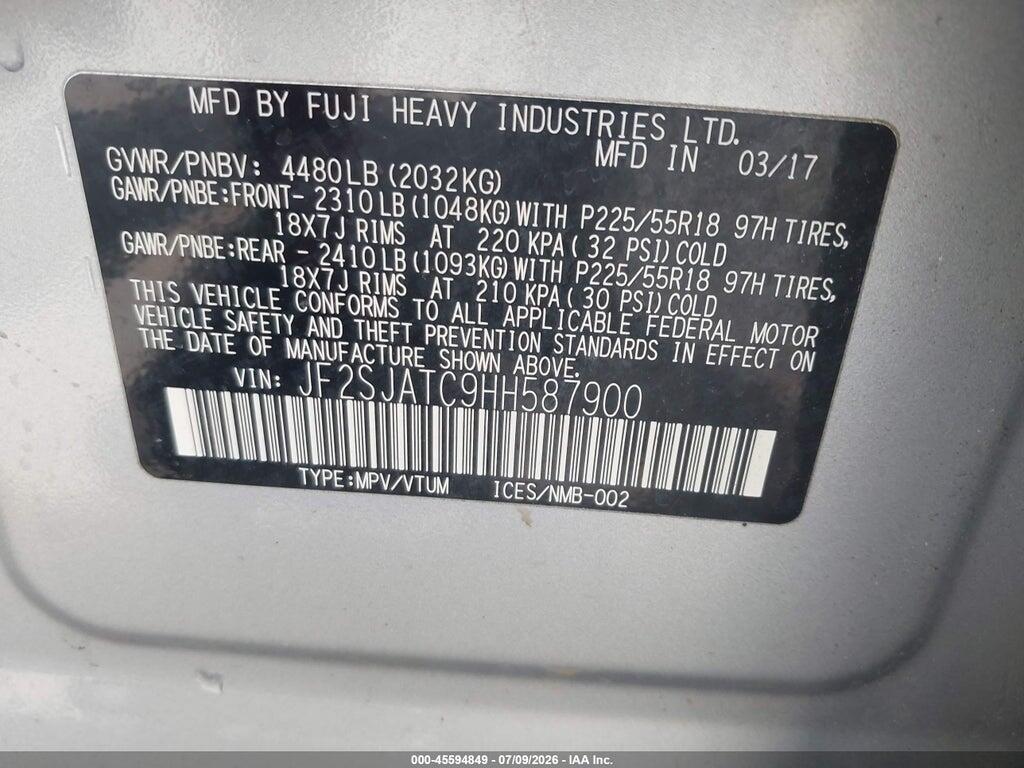 JF2SJATC9HH587900 2017 SUBARU FORESTER photo no. 9
