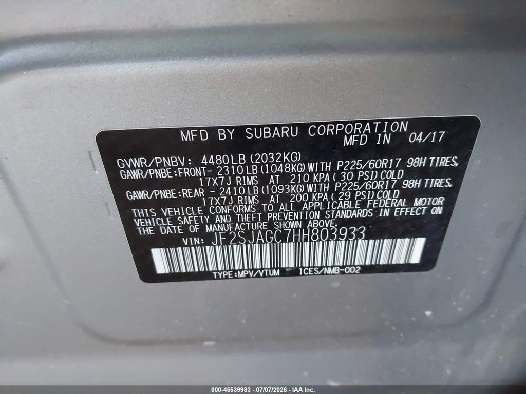 JF2SJAGC7HH803933 2017 SUBARU FORESTER photo no. 9