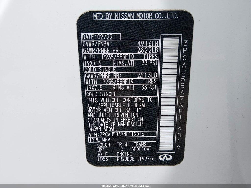 3PCAJ5BA7NF112016 2022 INFINITI QX50 photo no. 9