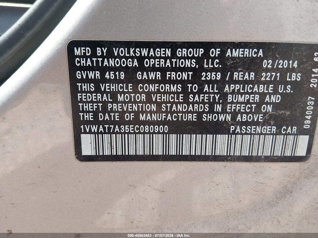 1VWAT7A35EC080900 2014 VOLKSWAGEN PASSAT photo no. 9