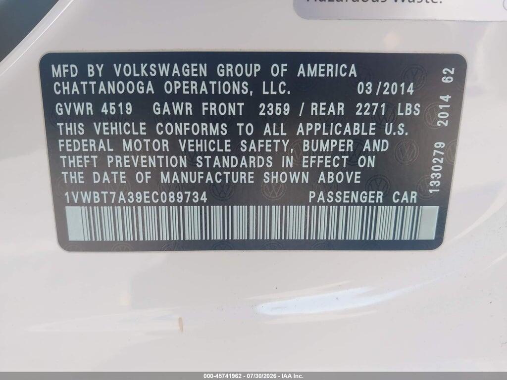 1VWBT7A39EC089734 2014 VOLKSWAGEN PASSAT photo no. 9