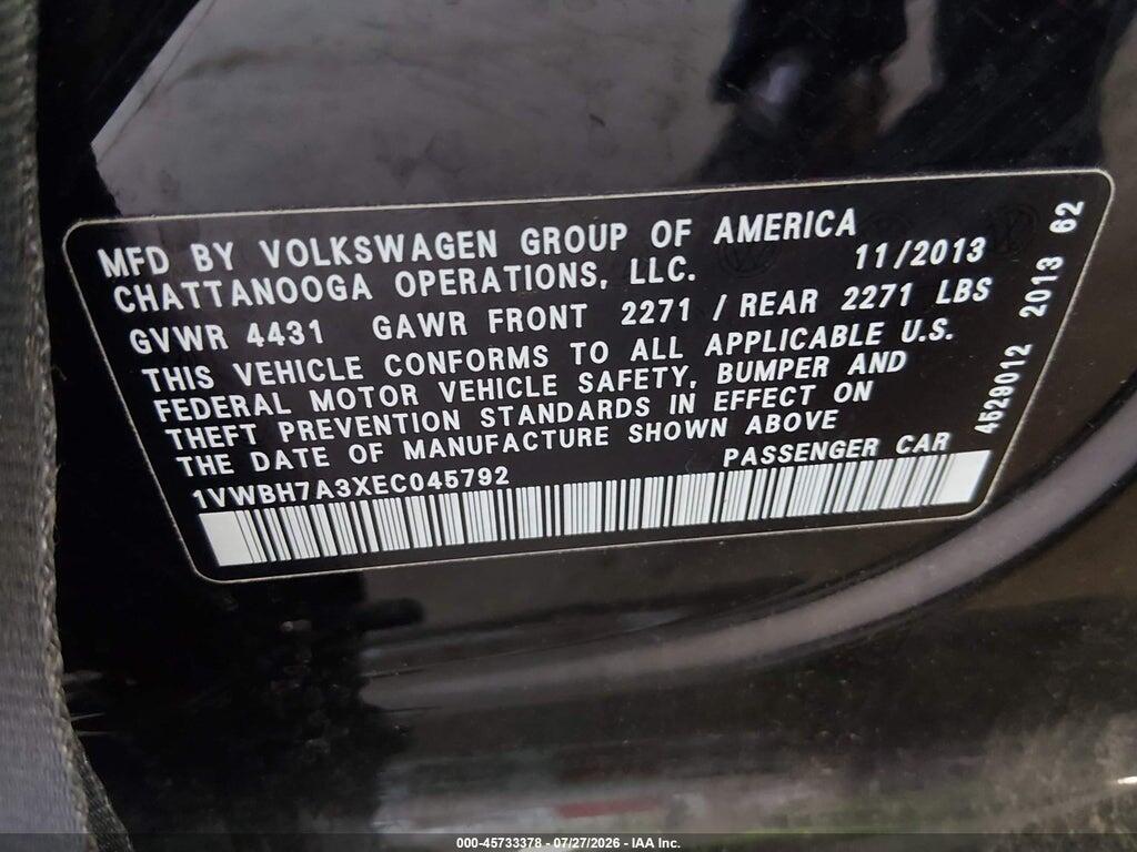 1VWBH7A3XEC045792 2014 VOLKSWAGEN PASSAT photo no. 9