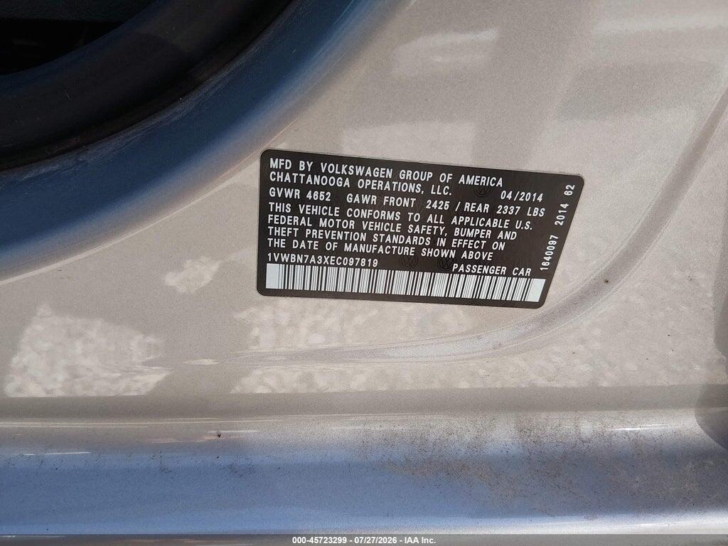 1VWBN7A3XEC097819 2014 VOLKSWAGEN PASSAT photo no. 8