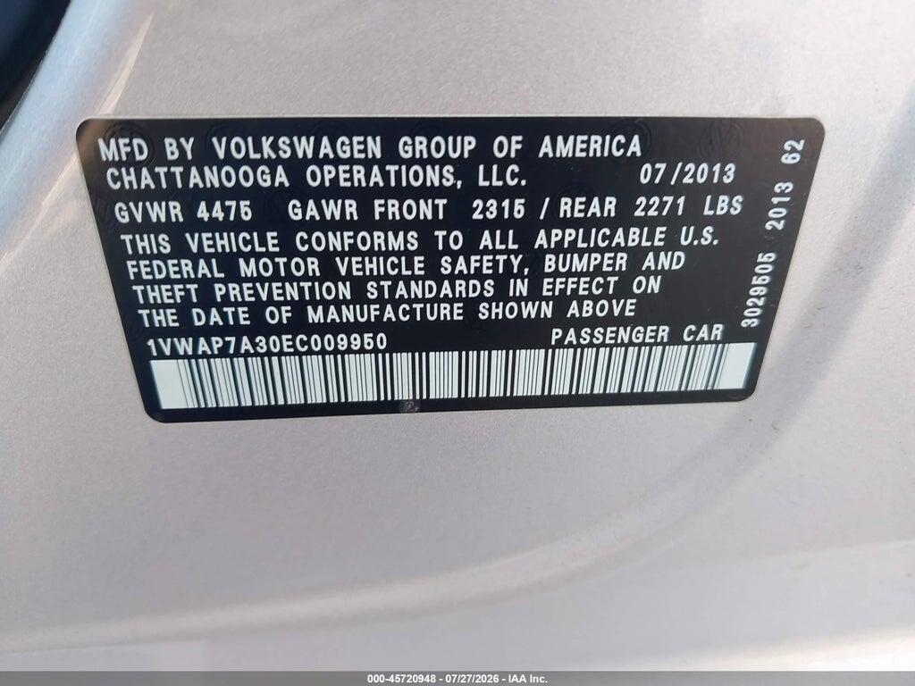 1VWAP7A30EC009950 2014 VOLKSWAGEN PASSAT photo no. 9