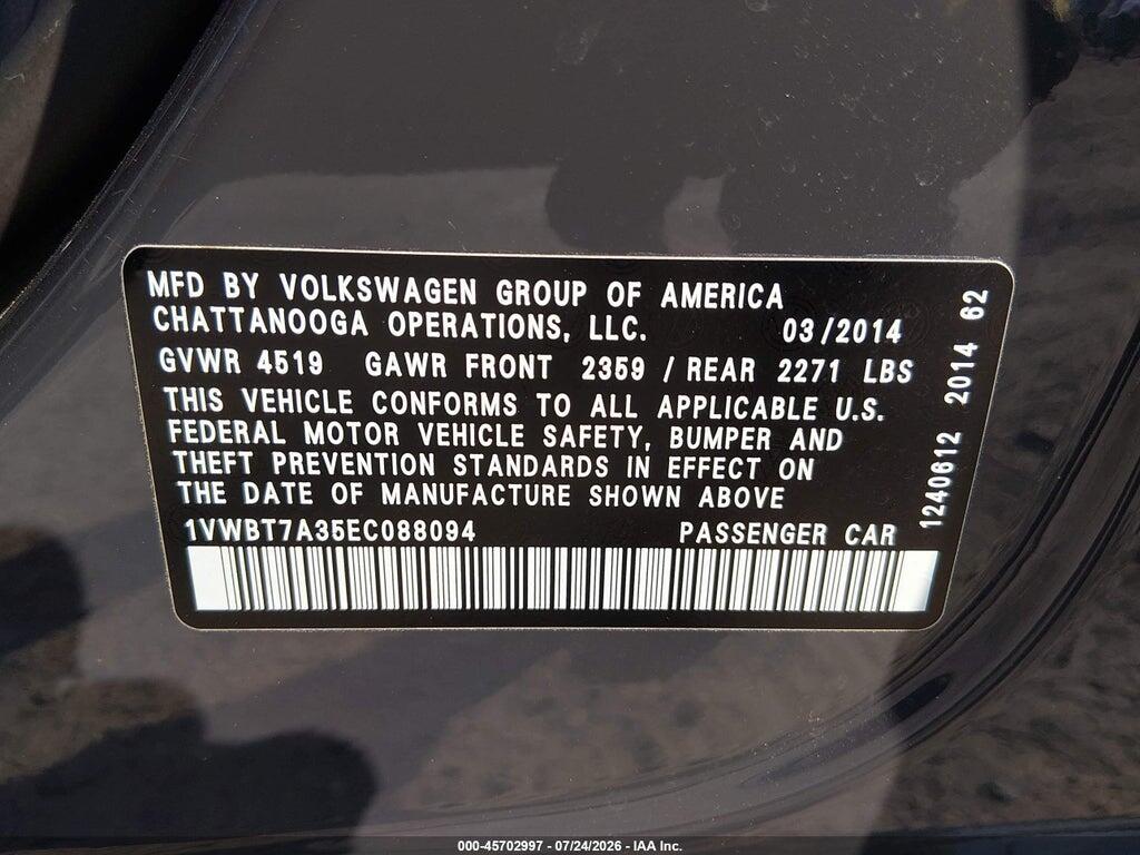 1VWBT7A35EC088094 2014 VOLKSWAGEN PASSAT photo no. 9