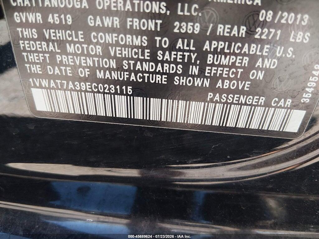 1VWAT7A39EC023115 2014 VOLKSWAGEN PASSAT photo no. 9
