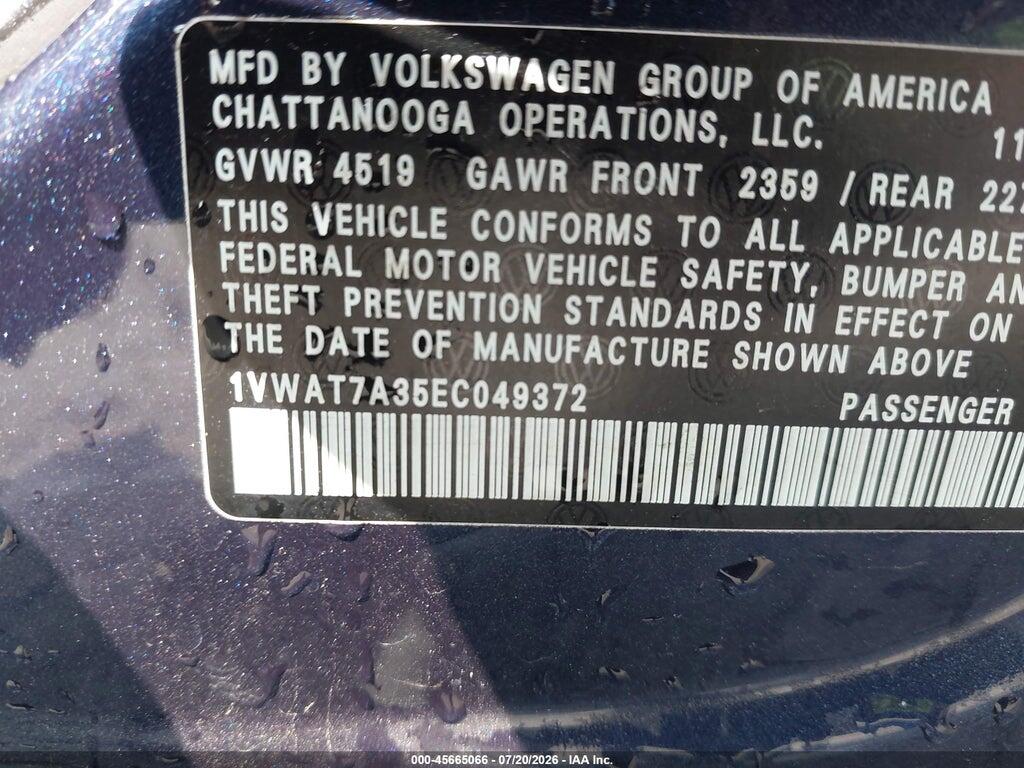 1VWAT7A35EC049372 2014 VOLKSWAGEN PASSAT photo no. 9