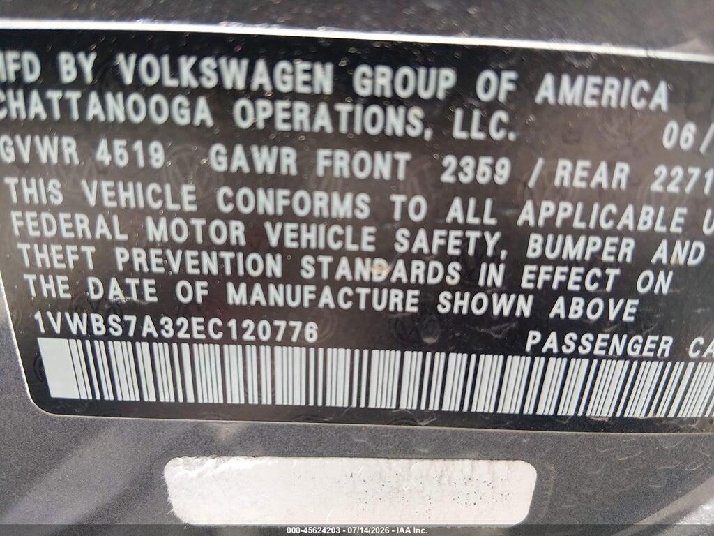 1VWBS7A32EC120776 2014 VOLKSWAGEN PASSAT photo no. 9