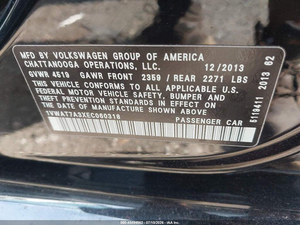 1VWAT7A3XEC060318 2014 VOLKSWAGEN PASSAT photo no. 9