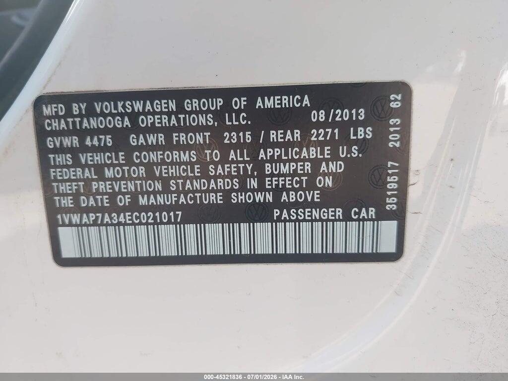 1VWAP7A34EC021017 2014 VOLKSWAGEN PASSAT photo no. 9