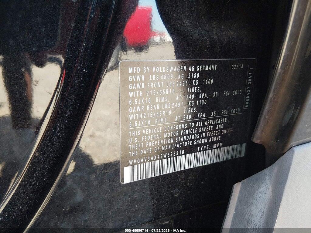 WVGAV3AX4EW593218 2014 VOLKSWAGEN TIGUAN photo no. 9