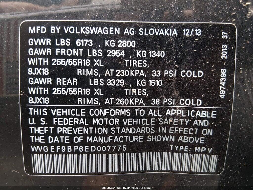 WVGEF9BP6ED007775 2014 VOLKSWAGEN TOUAREG photo no. 9