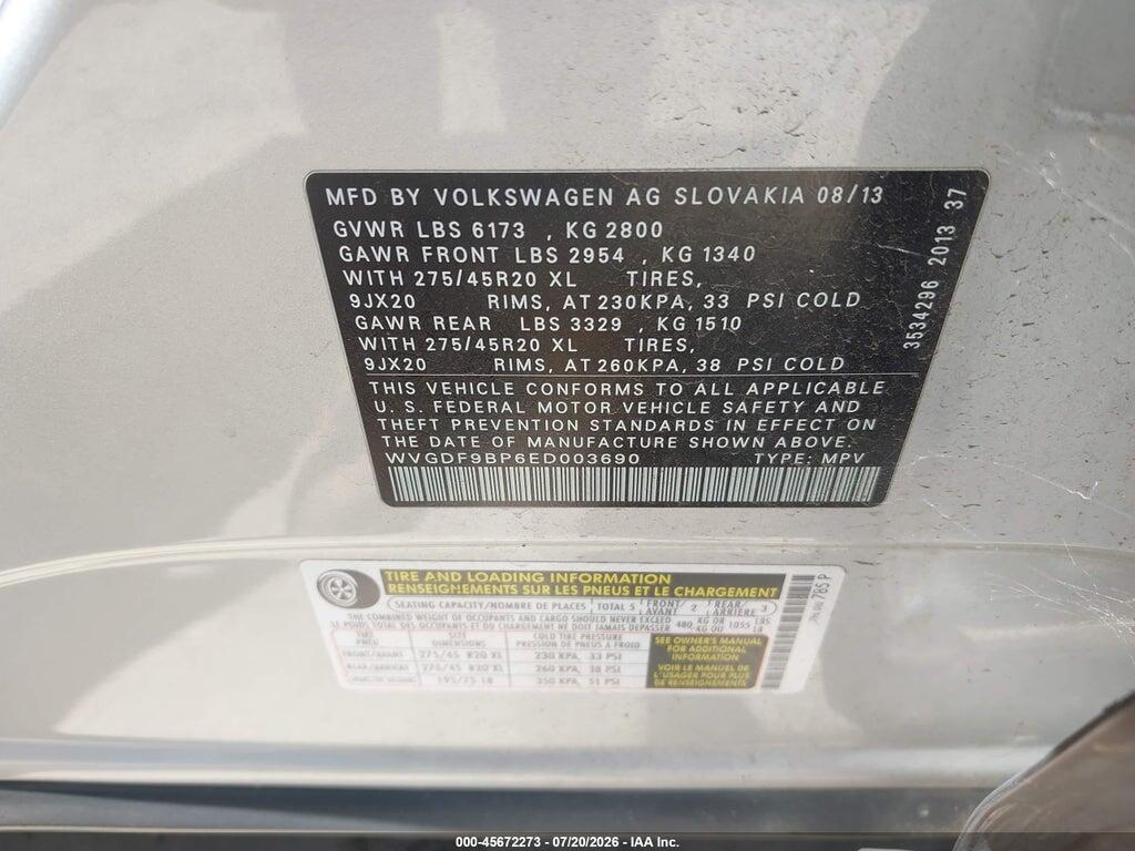 WVGDF9BP6ED003690 2014 VOLKSWAGEN TOUAREG photo no. 9