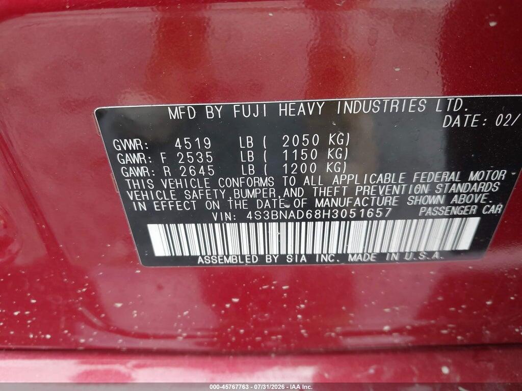 4S3BNAD68H3051657 2017 SUBARU LEGACY photo no. 9