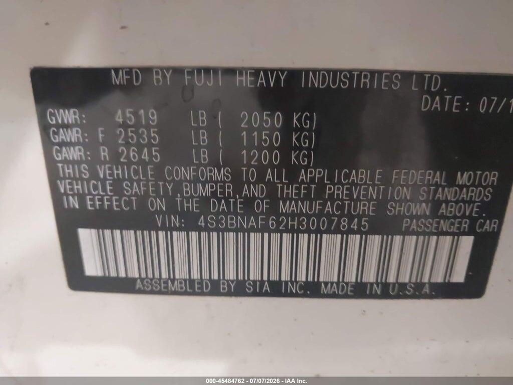 4S3BNAF62H3007845 2017 SUBARU LEGACY photo no. 9