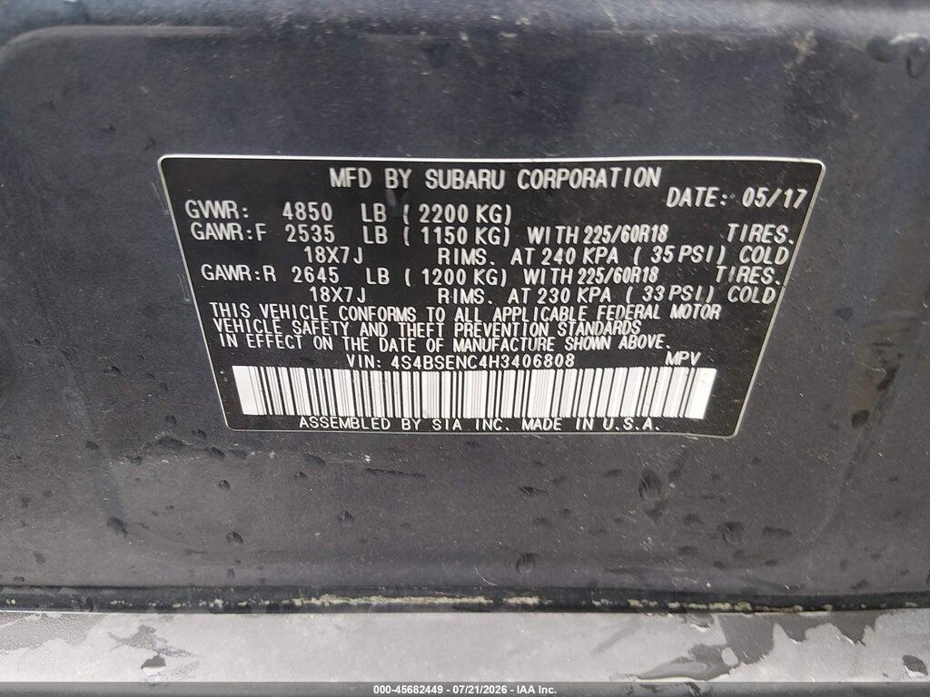 4S4BSENC4H3406808 2017 SUBARU OUTBACK photo no. 9